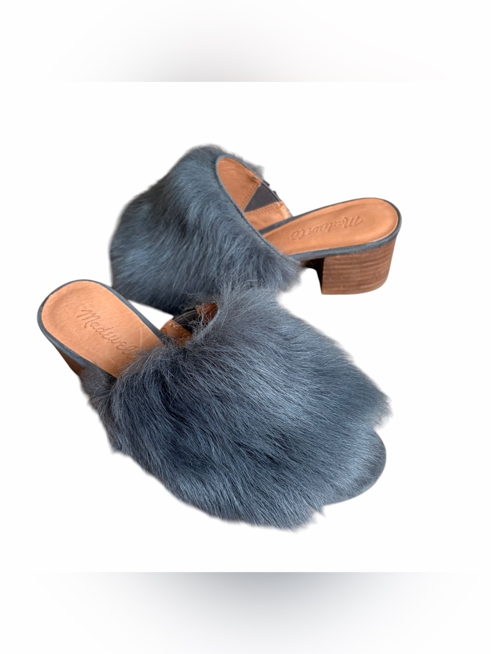 Madewell The Shearling Heidi Gray Fur Mule Slides Block Heel Slip-on Shoes 6.5